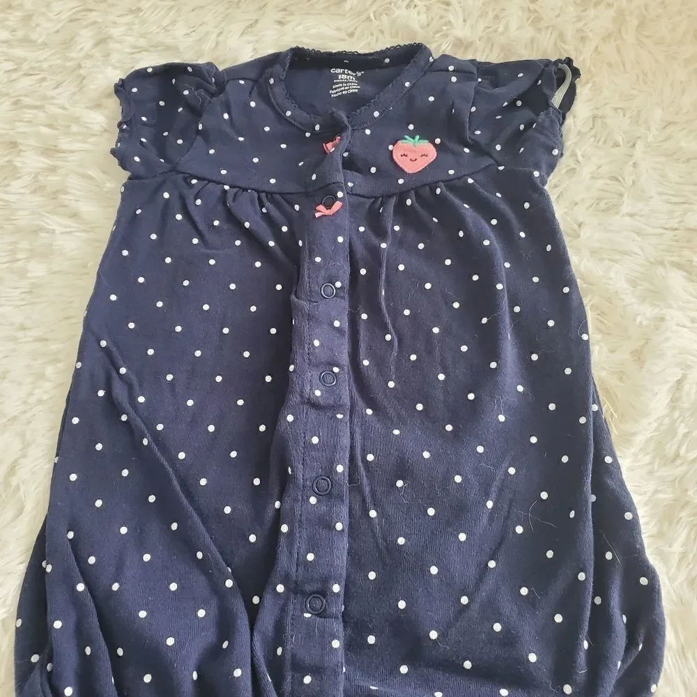 Carter's Baby Girl's Size 18M Navy Blue and White Polka Dot Romper